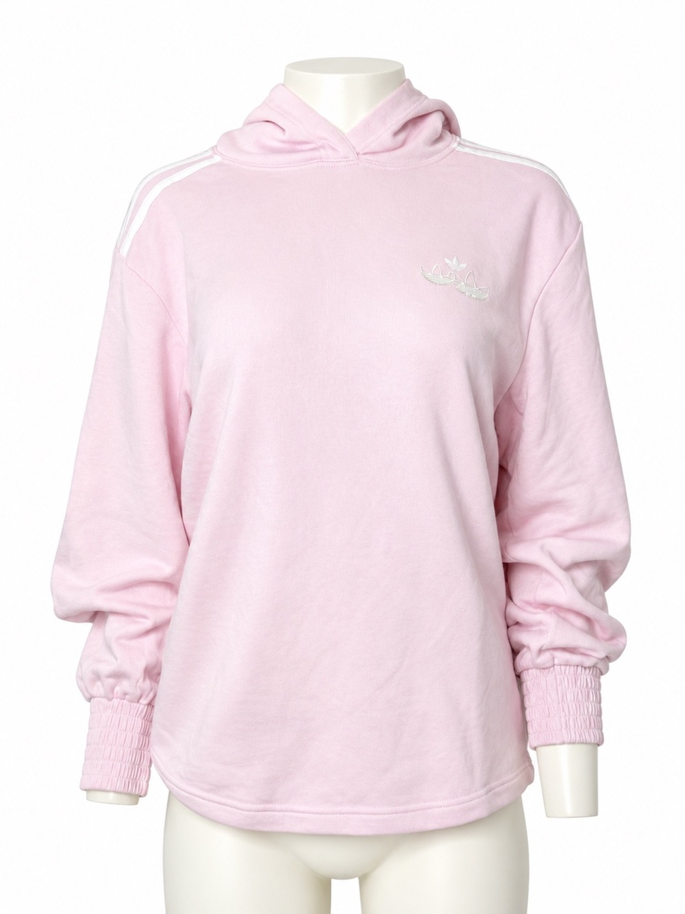 adidas Light Pink Women's Pullover Hoodie with White Stripe Detail